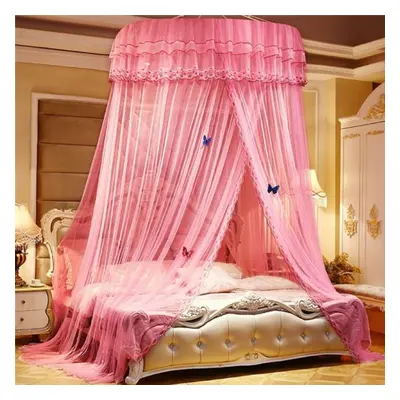 (pink, 1.5m (5 feet) bed) High Quality Princess Lace Dome Insect Bed Canopy Netting Curtain Eleg