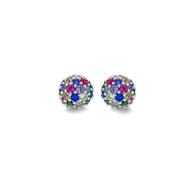 Jewelco London Sterling Silver Rainbow CZ Pave Disco Ball Stud Earrings 8mm - 8-59-1409