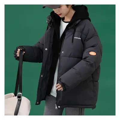 (black, XXL) Women&apos;s Winter Jacket Casual Loose Parkas Female Solid Thick Hooded Winter Coa