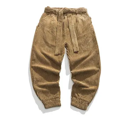 (khaki, 4XL) Corduroy Harem Pants Winter Japanese Men&apos;s Casual Jogging Sweatpants Hip-hop S