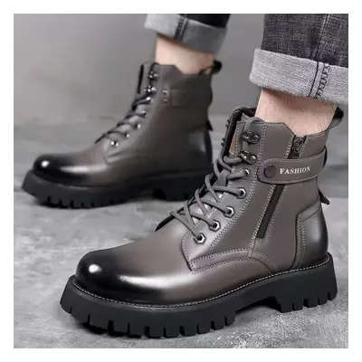 (grey, 44) Men&apos;s Autumn And Winter Warm Men&apos;s Genuine Leather Boots Thick Sole British