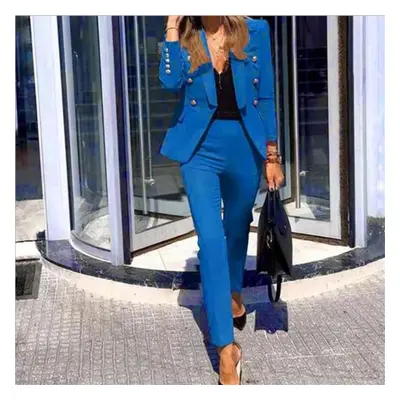 (blue, XXL) New Arrival Women&apos;s Fashion Two-piece Casual Suits Blazer And Pants Set Office 