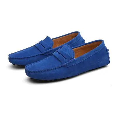 (blue, 46) Big Size Cow Suede Genuine Leather Men Flats Men Casual Shoes High Quality Men Loafer