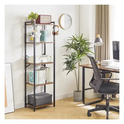 (5-Tier (43 x x 146.5 cm), Rustic Brown and Black) Bookshelf,5 Tier Storage Rack, Plant Rack, St