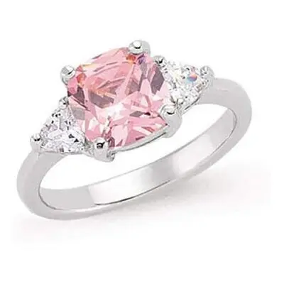 (N) Pink Sapphire Engagement Ring Platinum Plated Sterling Silver Dress Ring