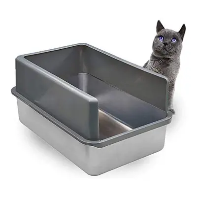 iPrimio Enclosed Sides Stainless Steel Cat Litter Box Keep Litter In the Pan - Never Absorbs Odo