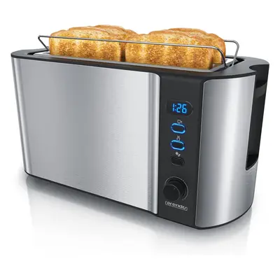 (B: Silver) Slice Long Slot Toaster - Double Crust - With Keep Warm Rack - Toast Settings - Auto