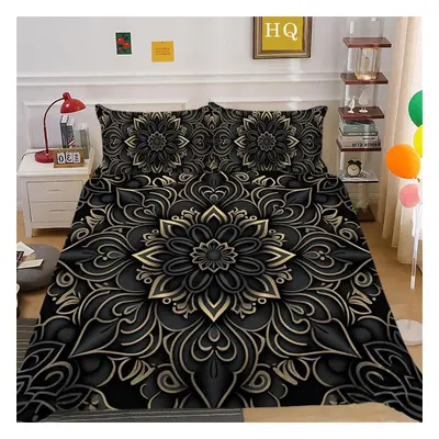 (as the picture, DE 200x220cm) 3D Indian Theme Bedding Set Paisley Flower Duvet Cover Pillowcase