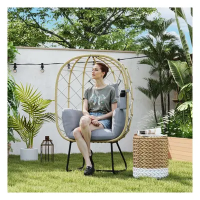 Outsunny Rattan Garden Egg Chair with Thickened Cushion, Headrest