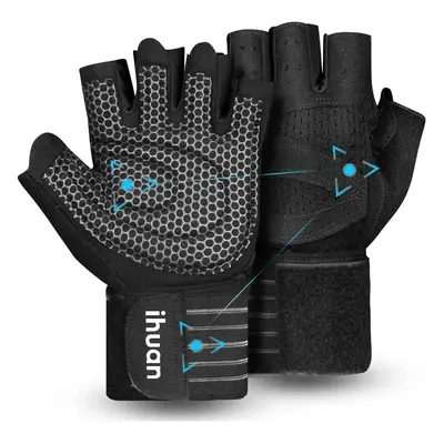 Ventilated Weight Lifting Gym Workout Gloves with Wrist Wrap Support for Men & Women, Full Palm 