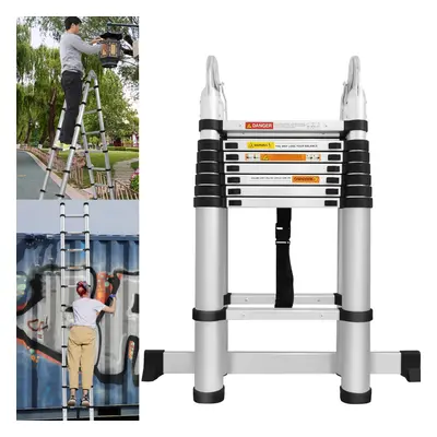 (3.8M(6+6Steps)) A Frame Telescopic Ladder Stepladder with Stabilizer Bar Aluminium Folding Exte