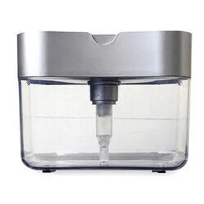 (Silver) Soap Pump Dispenser with Sponge Holder Manual Press Soap Organizer Cleaning Liquid Disp