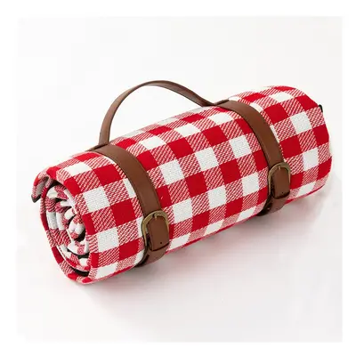 (Red and White grid, 200x200) Thicken Leather Plaid Picnic Mat Foldable Camping Mat Waterproof M