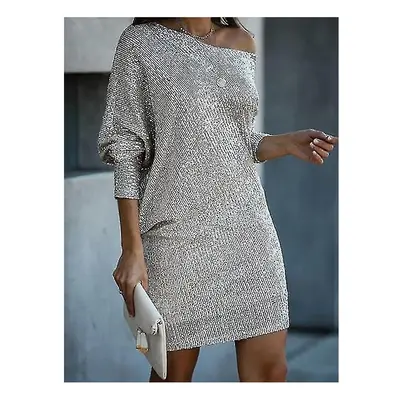 (White, L) Women's Party Dress Sequin Dress Holiday Dress Shift Dress Short Mini Dress White Bla