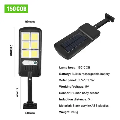 (150COB) 60COB/150COB/120SMD/213SMD Solar Street Wall Light PIR Motion Sensor Dimmable Lamp Outd