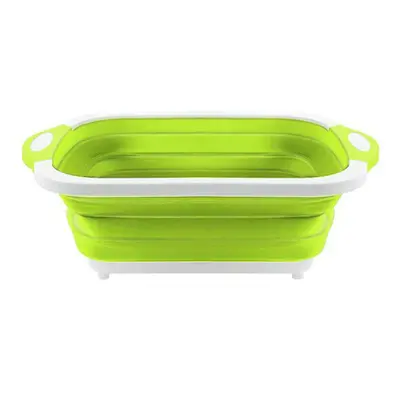 (Green) 7L Kitchen Cutting Board Folding Multifunction Drain Basket Washing Fruit Vegetable Bask