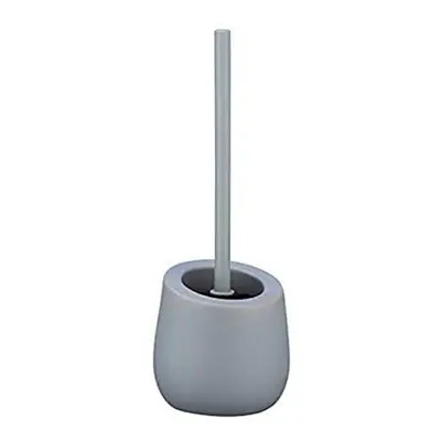 Wenko Badi Grey Toilet Brush Holder with Silicone Bristles and Edge Brush, Ceramic, 13.5 x x 13.