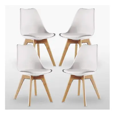 White Lorenzo Dining Chairs With Solid Wooden Legs - Set Of