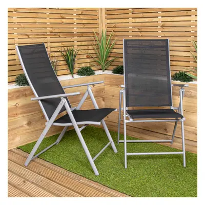 Set of Outdoor Garden Patio Multi Position Reclining Folding Chair in Black and Silver