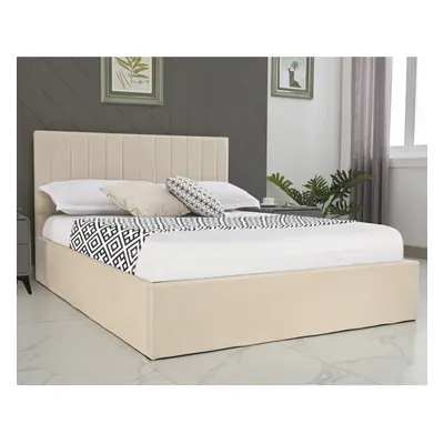 ((Beige, King)) Ottoman Bed Storage Bed Frame Gas Lift Velvet Fabric