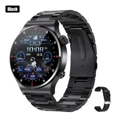 (Steel strip black) Bluetooth Call Smart Watch NFC Heart rate Waterproof Sports Fitness Tracker