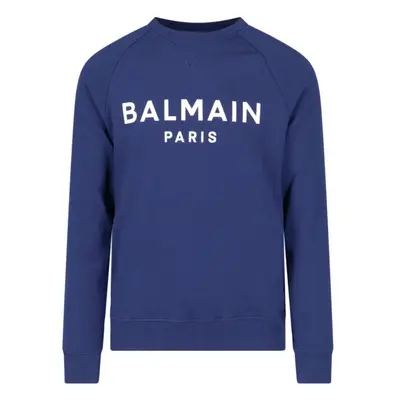 (SJW Marine/White, M) Balmain Paris Logo Crewneck Sweatshirt