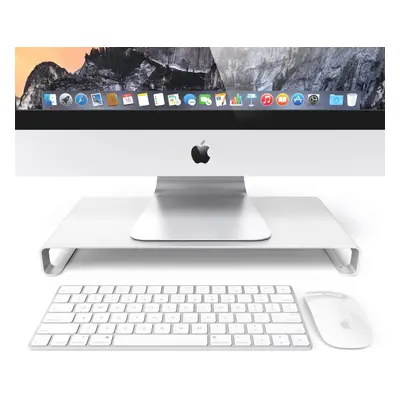 (For Mac/PC Monitor, Silver) Monitor Stand Riser, Silver Aluminium Metal Desk Shelf, Designed fo