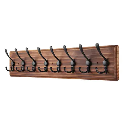 (8 hooks, Brown) Wall Mounted Coat Hooks, Wooden Heavy Duty Coat Rack for Wall,8 Triple Coat Han