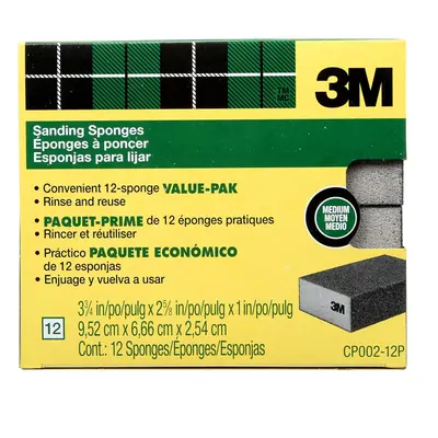 3M Sanding Sponge 3/4 in x 5/8 in Medium 12-Pack