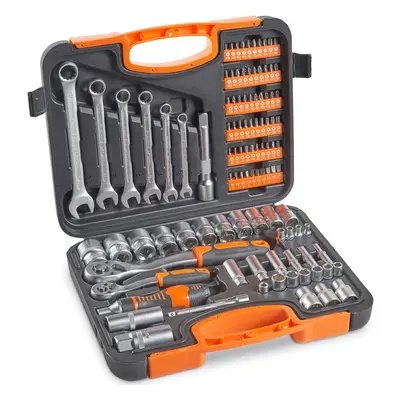 04-Piece Socket Wrench Tool Set with Extension Bar, Coupler, Ratchet, and Spanners, Screwdriver 