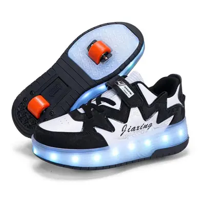 (black, 31) Child Two-wheeled Charging Led Lamp Shoes Robe Skating Shoes Roller Skate Shoes Girl