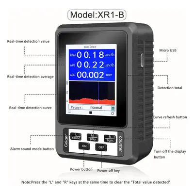 (black) Xr1 Geiger Counter 2.8 Inch Tft Color Display Nuclear Radiation Detector X Rays Meter Vs