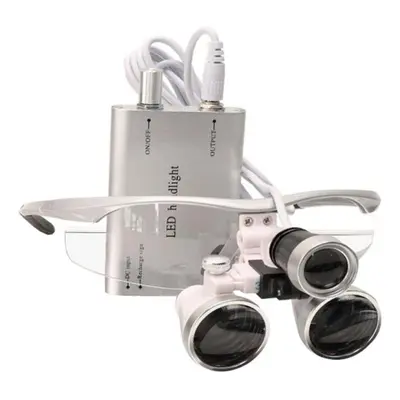 (silver, 3.5 times US plug) Dental Binocular Loupes Glasses Head Band Magnifier With 5w Led Ligh