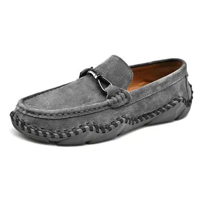 (gray, 40) Men Genuine Leather Casual Leather Shoes Men Loafers Comfortable Driving Shoe Moccasi