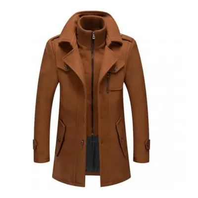 (camel, 5XL) New Winter Wool Coat Men Fashion Double Collar Thick Jacket Single Breasted Trench 