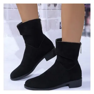 (black, 39) Fashion Autumn Womens Solid Pleated Ankle Boots Fashion Faux Suede Square Heel Boots