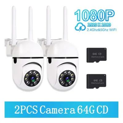 (white, 2PCS UK plug+2*64G) 200w 5ghz&2.4ghz Wifi Ip Camera Hd 1080p Ir Full Color Night Vision 