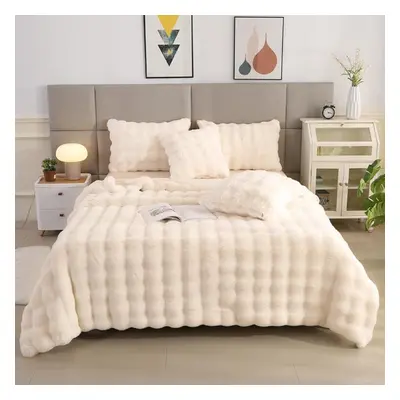 (white, 160*200CM) Rabbit Fur Thickened Double Layer Warm Sofa Napping Blanket Faux Fur Blanket