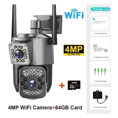 (4MP Cam 64G Card) New Dual Lens Wifi Ip Camera 4k 8mp Night Vision Ai Human Detect Ptz Outdoor 