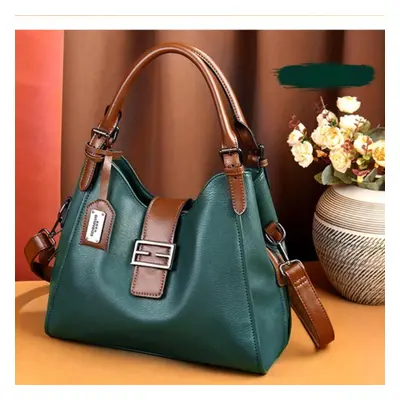 (green, 30cm*13.5cm*26cm) New European And American Retro Fashion Meniscus Baguette Bag Portable