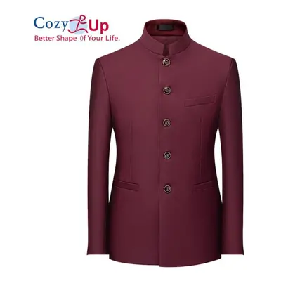 (burgundy, L) Cozy Up Men&apos;s Chinese Tunic Suits Mandarin Collar Formal Jacket Slim Fit Fron