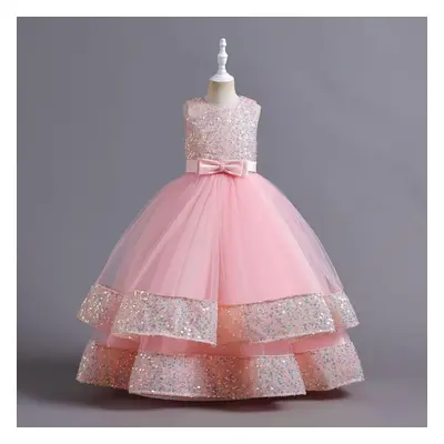 (pink, 130) Pageant Kids Evening Dress For Girl Children Costume Fluffy Lace Princess Dresses Ve