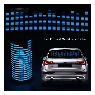 (blue, 80*19cm) Car Rear Window Sticker Led Sound Activated Equalizer Car Neon El Light Music Rh