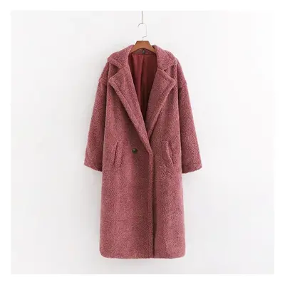 (dark pink, M) Autumn Winter Women Coat Stylish Female Thick Warm Cashmere Jacket Casual Streetw