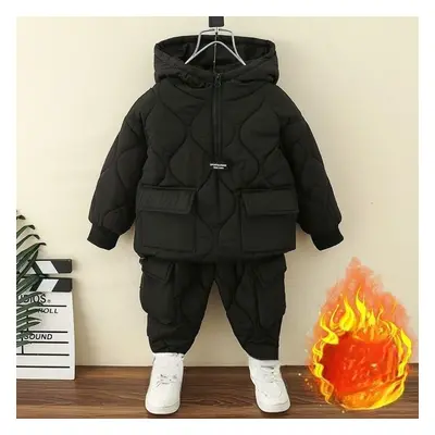 (black, 110cm) Winter Girls Boys Clothing Sets Children Warm Thick Jackets Pants Suit Boy Coats 