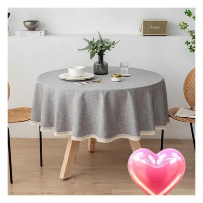 (grey, Round 240cm) Solid Color Linen Large Round Tablecloth Waterproof And Oil-proof Cloth Art 