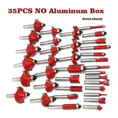 (red, 8mm without box) 35pcs 6mm 8mm Shank Tungsten Carbide Router Bit Set Wood Woodworking Cutt