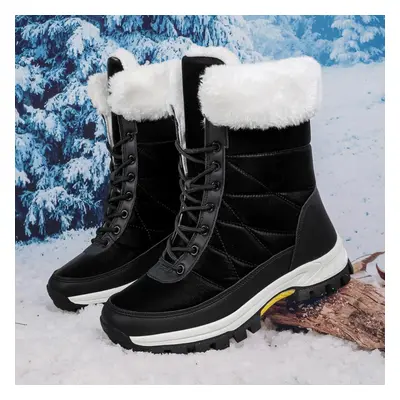 (black, 40) Tuinanle White Ankle Boots Women Winter Shoes Keep Warm Non-slip Black Snow Boots La