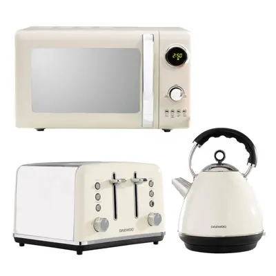 (Cream) Daewoo 'Kensington' Retro 1.7 Litre Pyramid Matching Kettle Slice Toaster And Microwave 