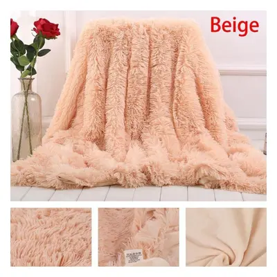 (beige, 160x200cm) Soft Faux Fur Coral Fleece Blanket Winter Warm Fuzzy Shaggy Fluffy Blanket Co